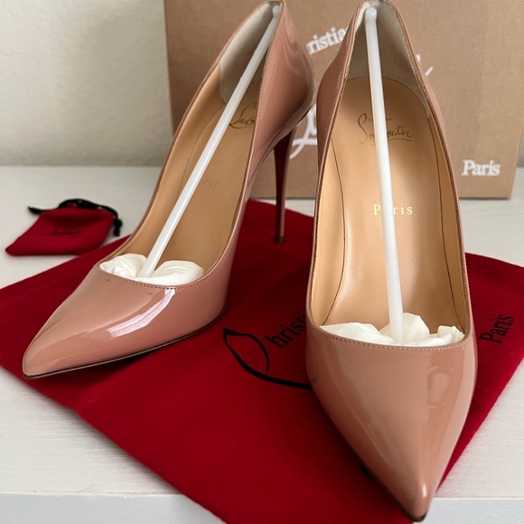 🎉SOLD🎉 CHRISTIAN LOUBOUTIN Pigalle Follies 100 Nude Patent 37.5 Authentic NEW - Picture 12 of 16